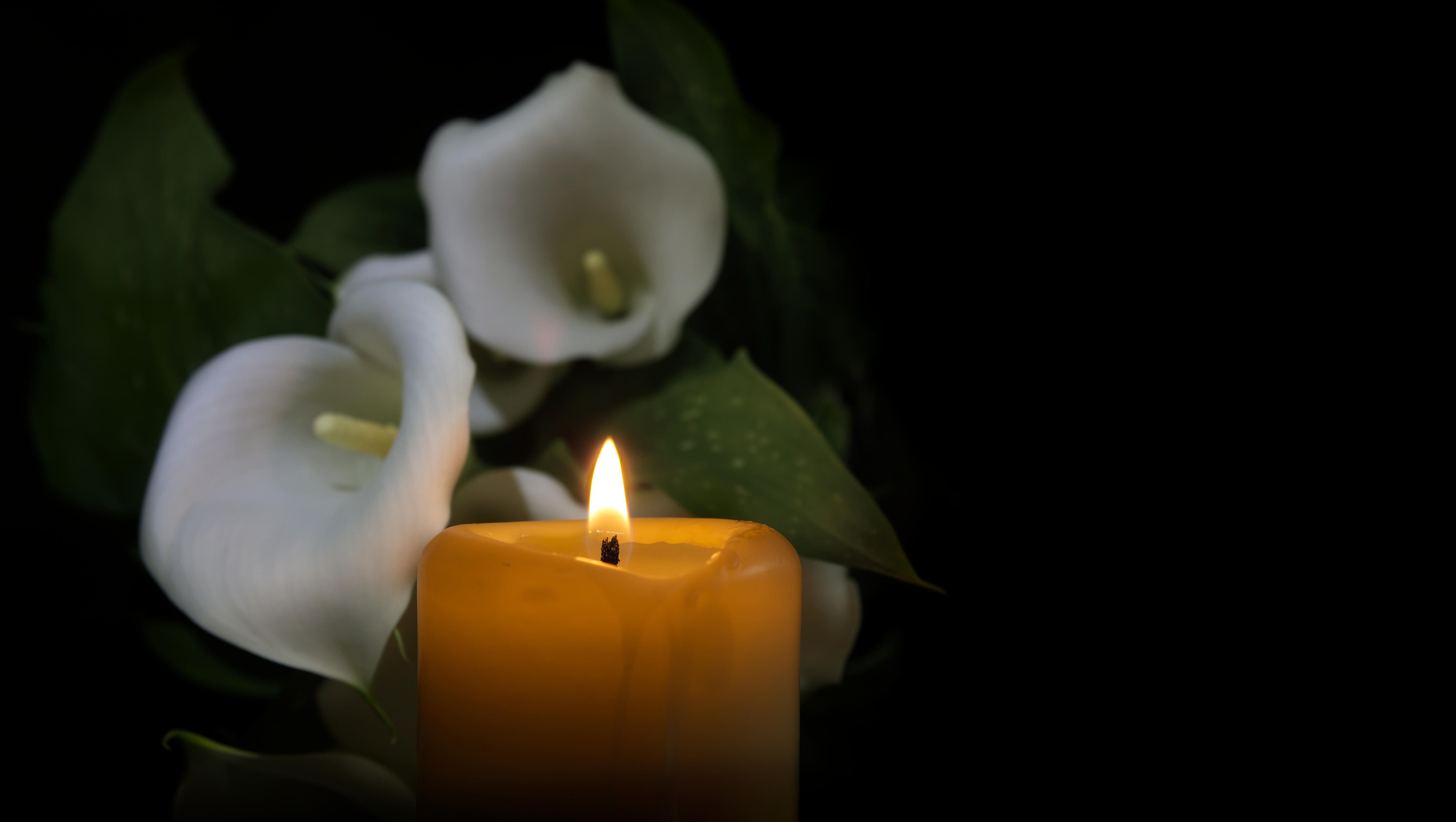 Tent lys ved hvite liljeblomster